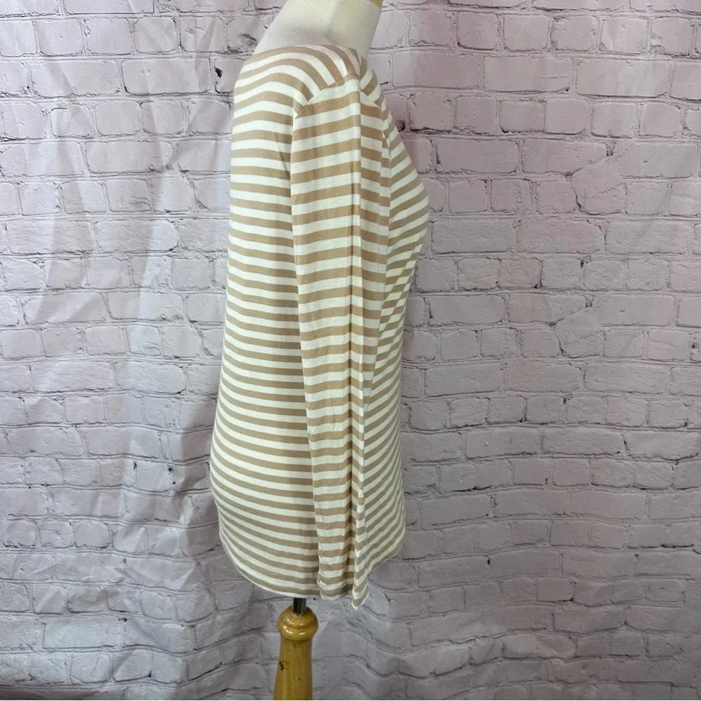 white house black market WHBM striped tee tunic women M neutral minimalist layer - Picture 2 of 10